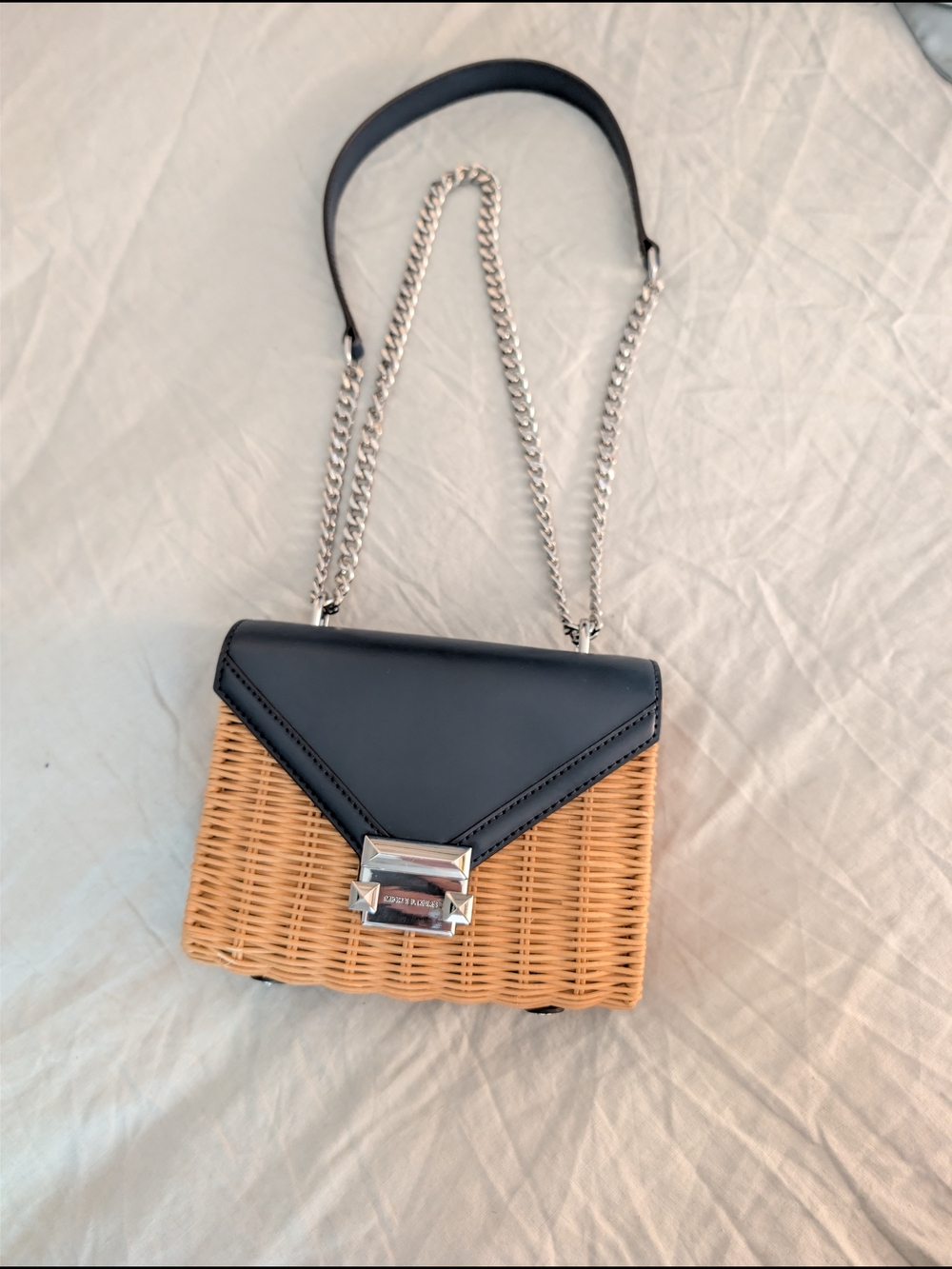 ​Michael Kors Whitney Small Wicker & Leather Shoulder Bag  Navy NWOT